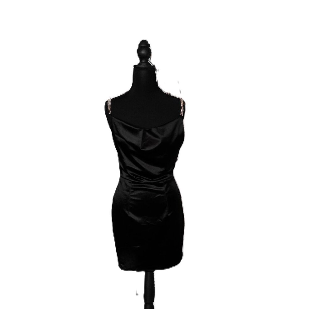For Just In Black Bodycon Mini Dress Open Back Rhinestone Chain Small
